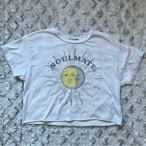 Forever 21 Women’s Medium White Tie Dye Soulmate Cropped Short Sleeve T Shirt